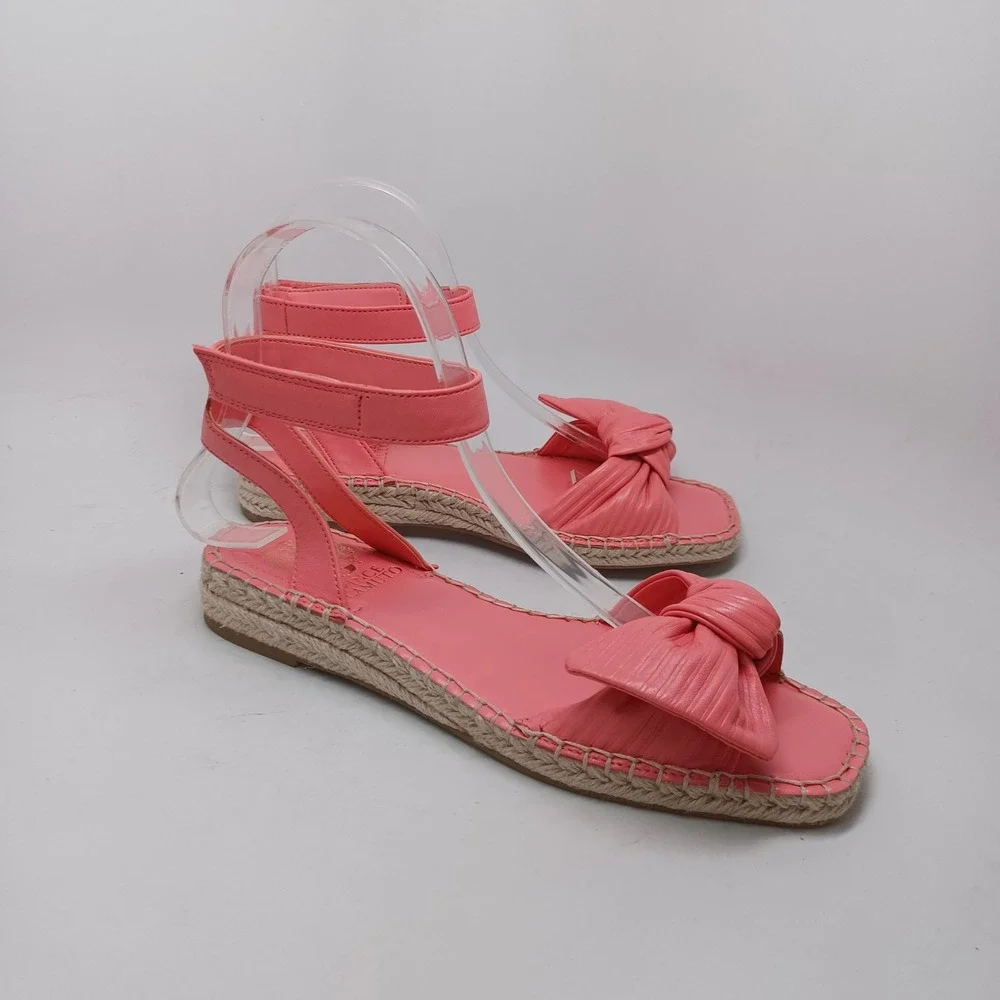 Vince Camuto Pink Leather Bow Espadrille Ankle Strap Flat Sandals Maybel Sz 7M